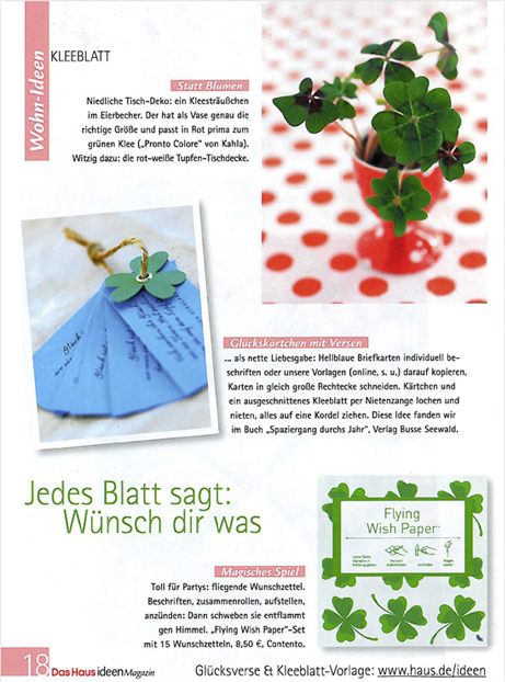 Pressestimme zum Produkt Flying Wish Paper im ideenMagazin 